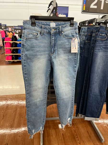 Walmart high rise straight leg jeans with destructed hem, love the fit on these and the lighter wash for spring summer. I wear size 6. 

#LTKfindsunder100 #LTKfindsunder50 #LTKstyletip