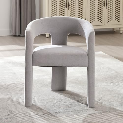 QUINJAY Modern Chenille Barrel Dining Chair Upholstered Fabric Dining Room Chair with Arm Comfy Accent Side Chair for Kitchen/Living Room/Reception, Grey, 1 PC | Amazon (US)