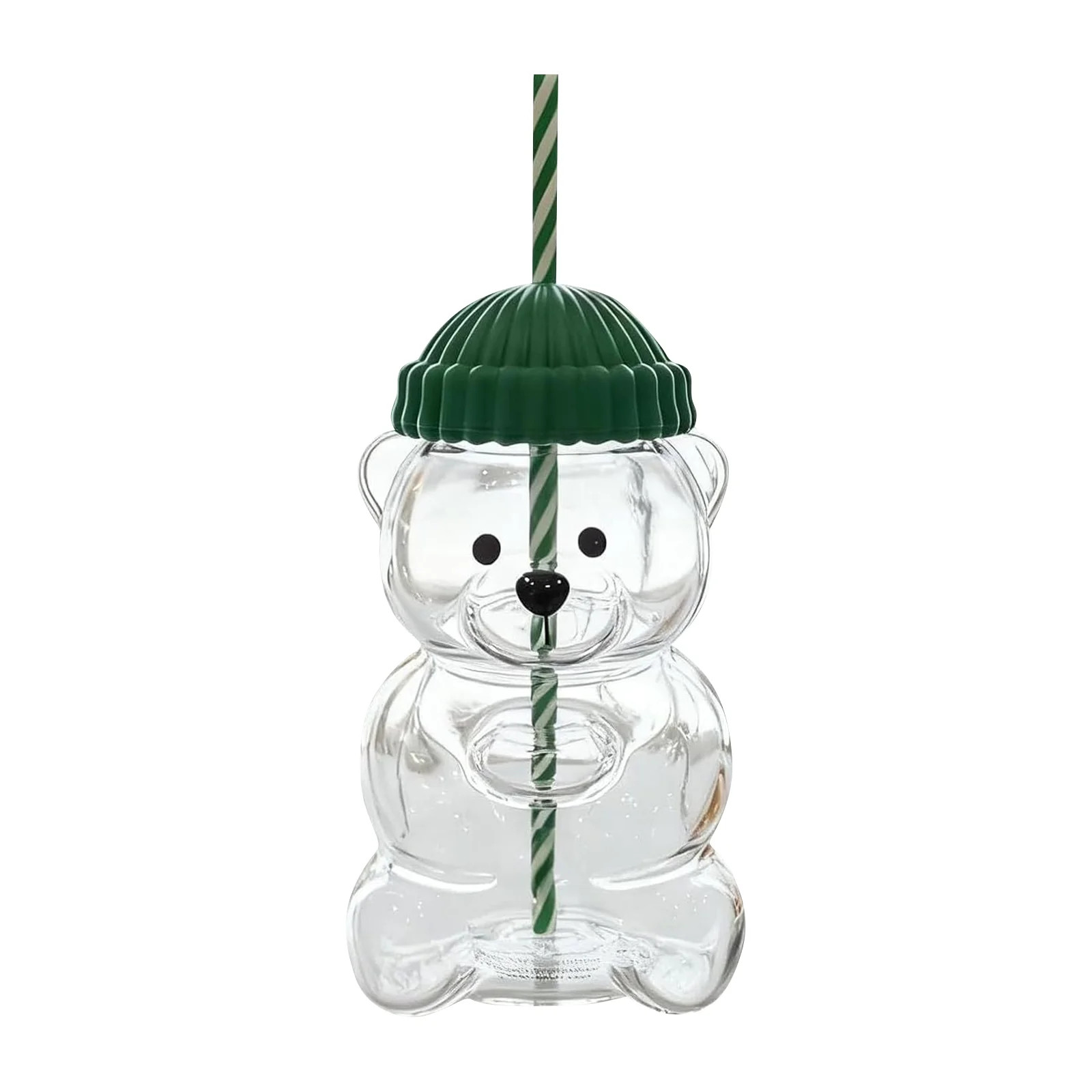 Cute Bear Shaped Plastic Straw Cup, Transparent Water Bottle with Colorful Hat & Striped Straw, N... | Walmart (US)