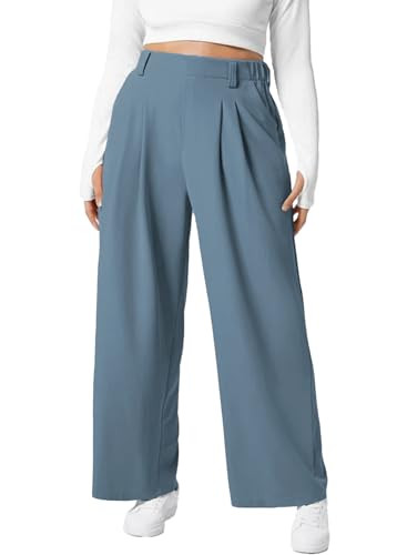 Eytino Womens Plus Size Wide Leg Dress Pants Elastic High Waisted Casual Waffle Palazzo Pants Tro... | Amazon (US)