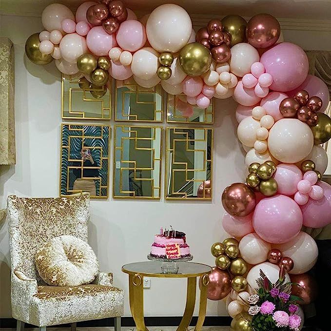 171pcs DIY Balloons Garland with Various Sizes Pink Blush White Balloons Chrome Shiny Metallic Ro... | Amazon (US)