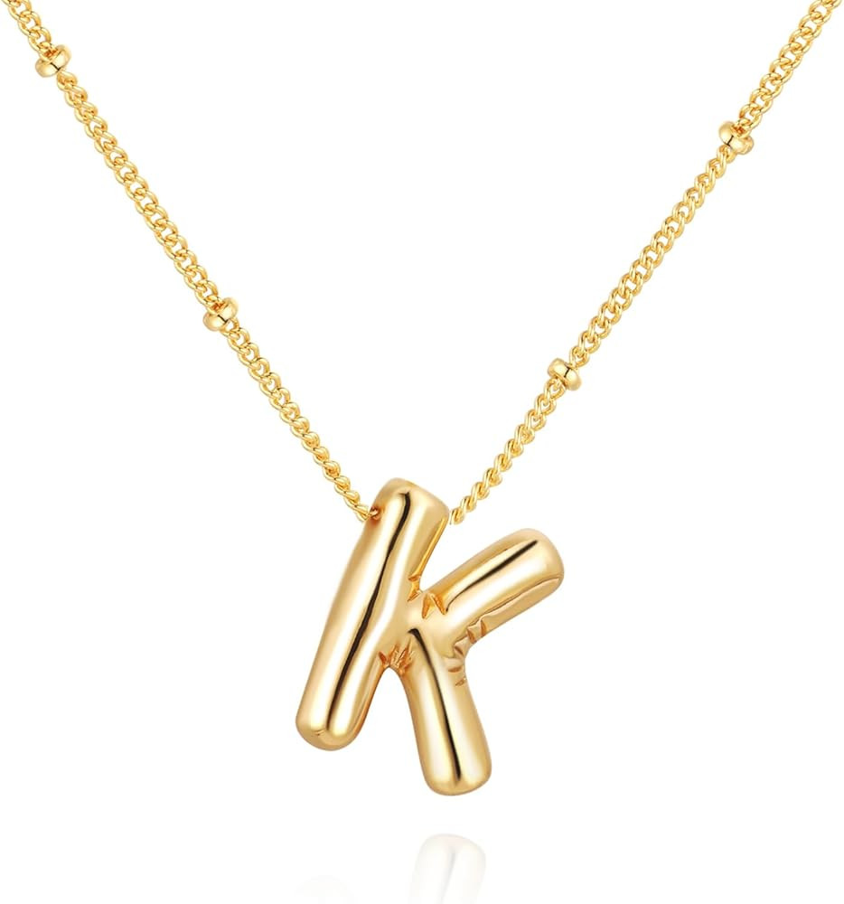 Bubble Letter Necklace Balloon Initial Necklaces for Women Girls Dainty Alphabet Pendant 14K Gold... | Amazon (US)