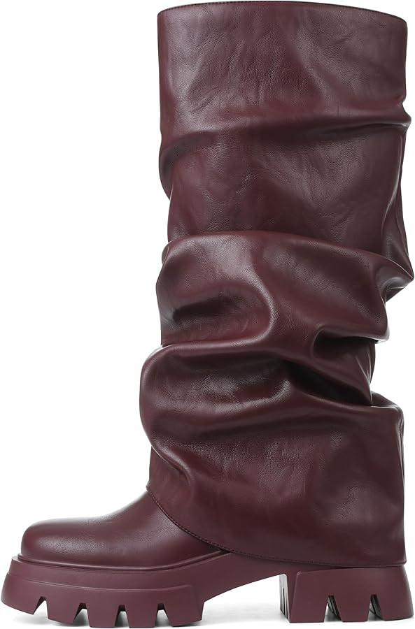 VOMIRA Women's Fold Over Boots Slouchy Boots Wide Calf Pleated Platform Boots Glitter Metallic Si... | Amazon (US)