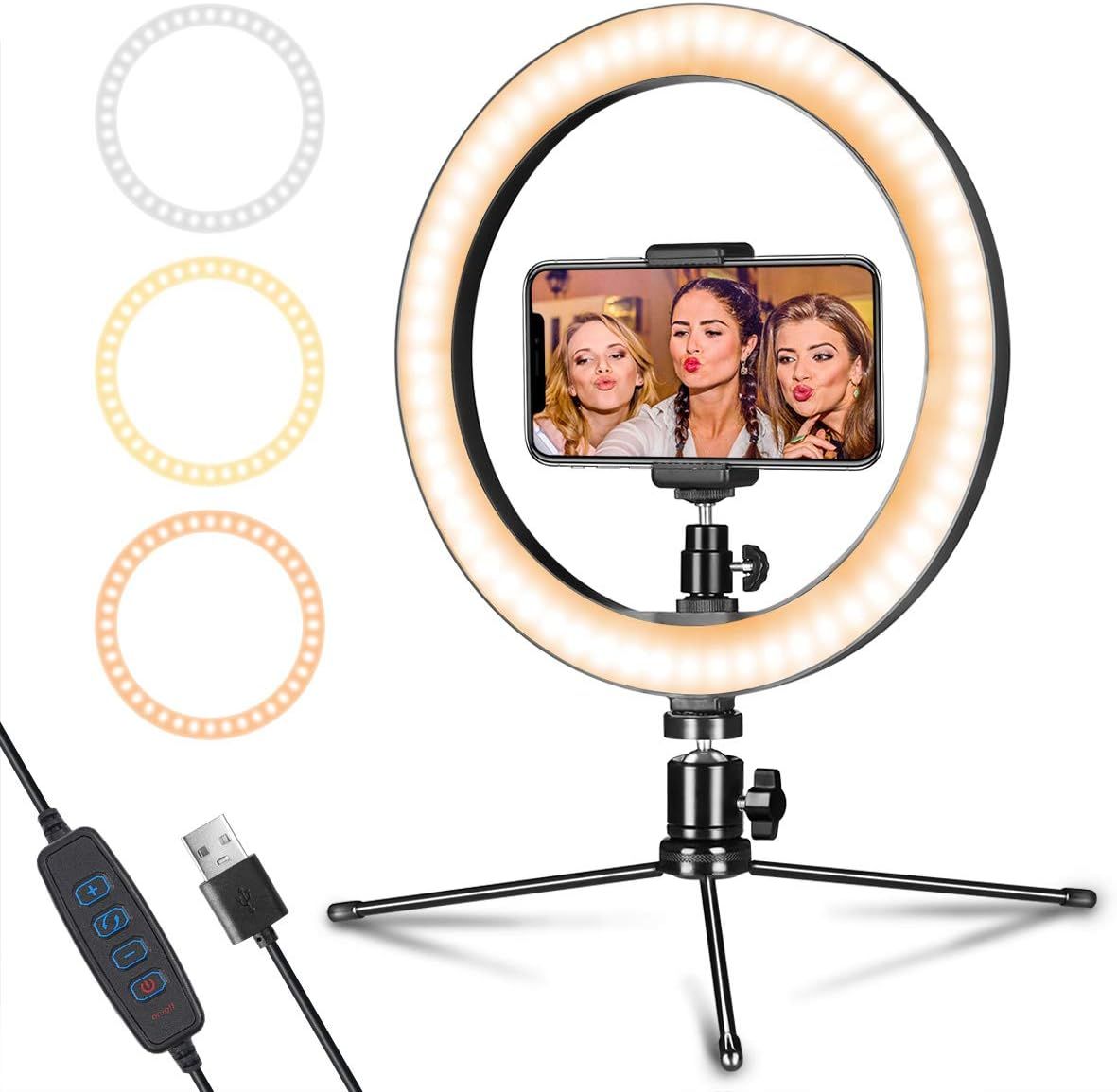 LED Ring Light 10" with Tripod Stand & Phone Holder for Live Streaming & YouTube Video, Dimmable ... | Amazon (US)