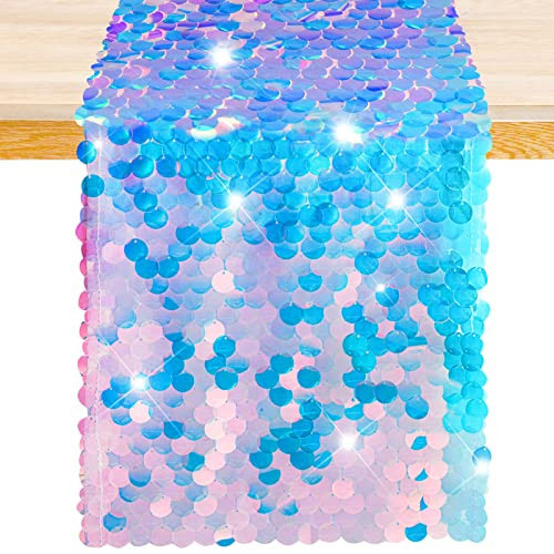 3 Pack Mermaid Party Table Runner 12 x 84 Inches Mermaid Tail Scales Table Runner Glitter Holographic Sequin Table Cover for Ocean Under The Sea Party Decorations Mermaid Party Supplies | Amazon (US)