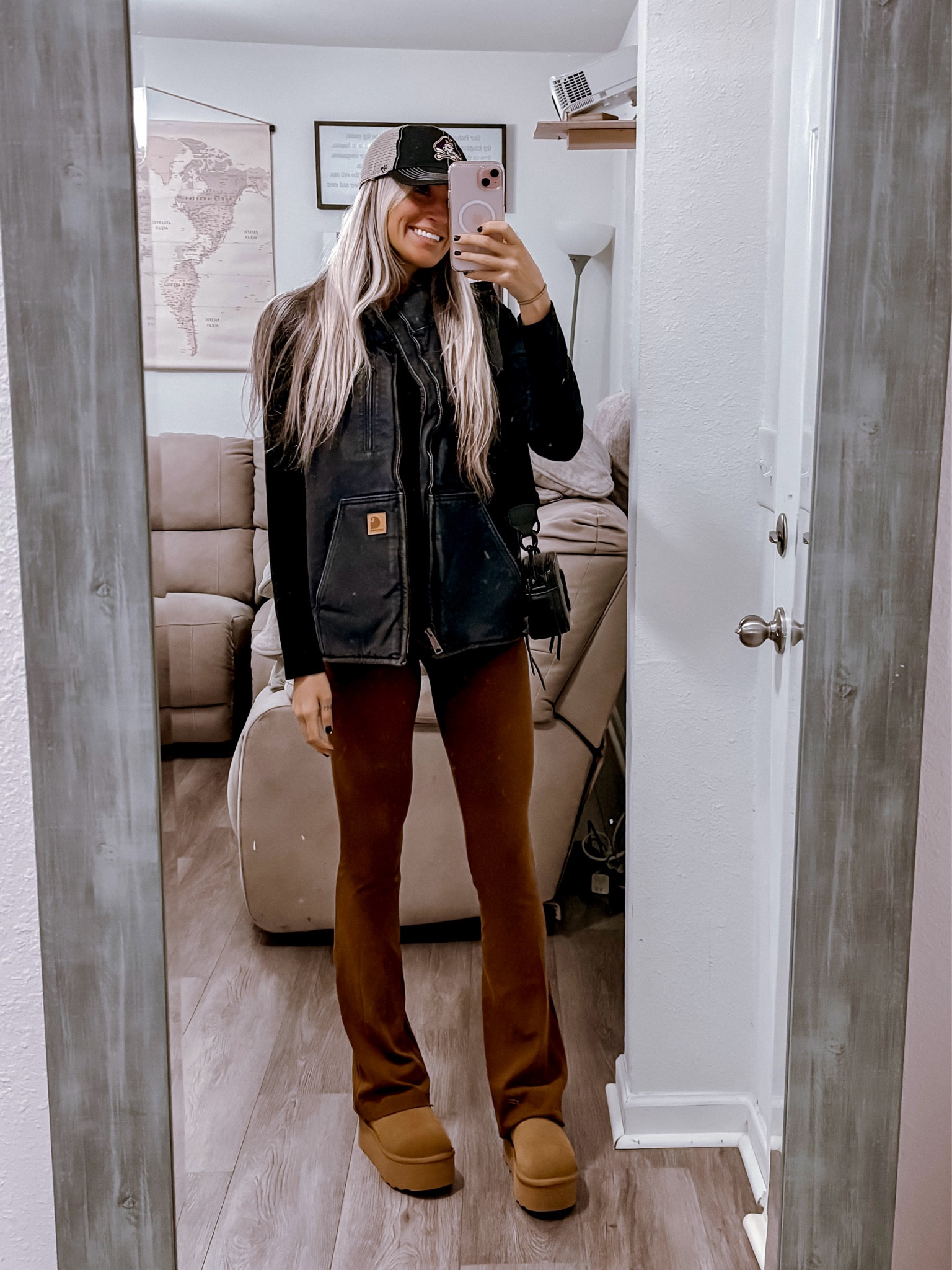 Black Friday shopping outfit!! I felt so cool, comfy, and cute in my oversized Carhartt black denim vest with Sherpa lining! It was coooold this morning but this best kept me warm! I’m wearing Lululemon mini flare leggings, but have linked some similar! 

#LTKActive #LTKSaleAlert #LTKStyleTip
