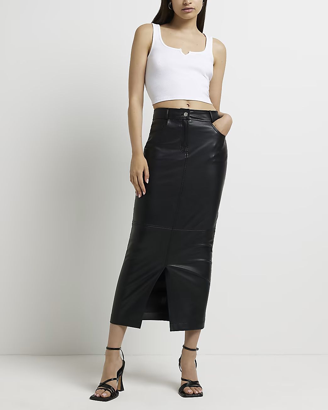 Black faux leather maxi skirt | River Island (UK & IE)