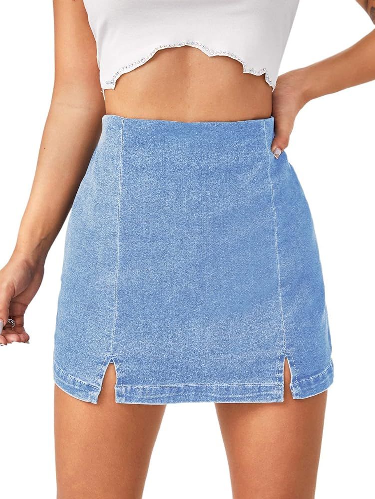 Floerns Women's Casual Split Hem High Waist Denim Skorts Skirt Shorts | Amazon (US)