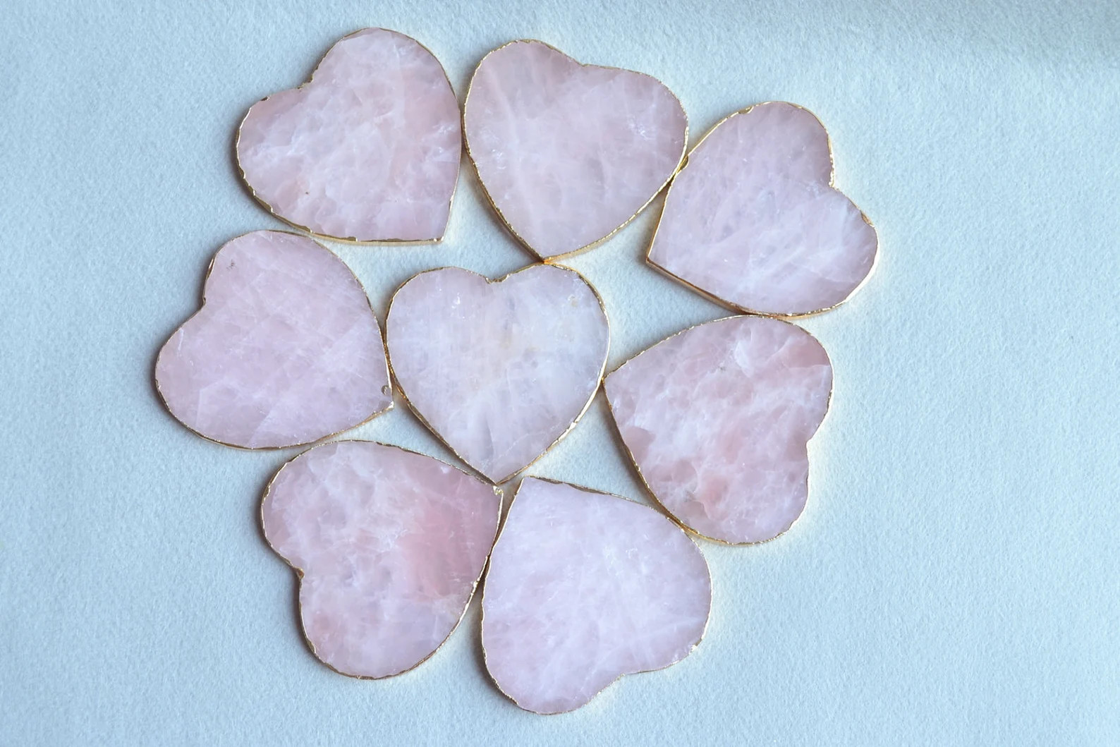 3.5'' Rose Quartz Coaster Natural Pink Crystal Gold Edge Heart Shape Bar Coasters Drink Coaster S... | Etsy (US)