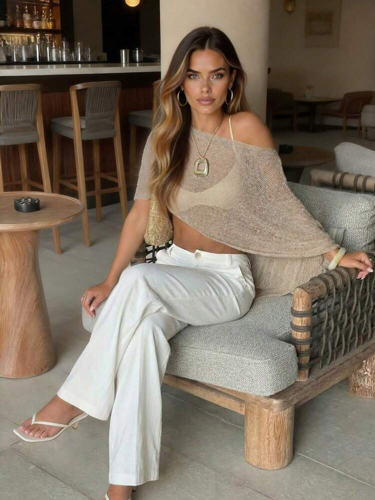 SEREN Women's Summer New Hollow Out Cover Up, Women's Beach Wear, Khaki, Casual, Vacation, Elegan... | SHEIN