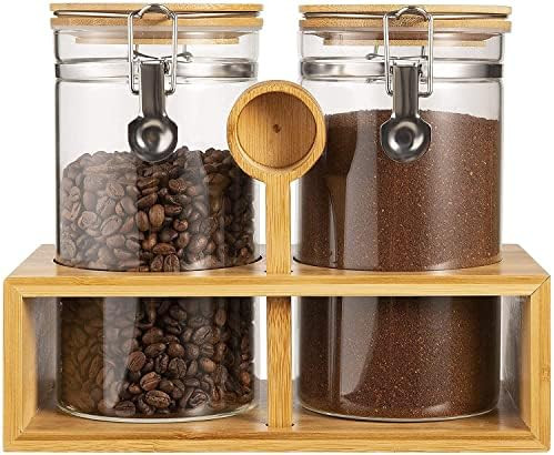 Yangbaga Ground Coffee Storage Container with Shelf, 2×45OZ Glass Coffee and Sugar Container Set... | Amazon (US)