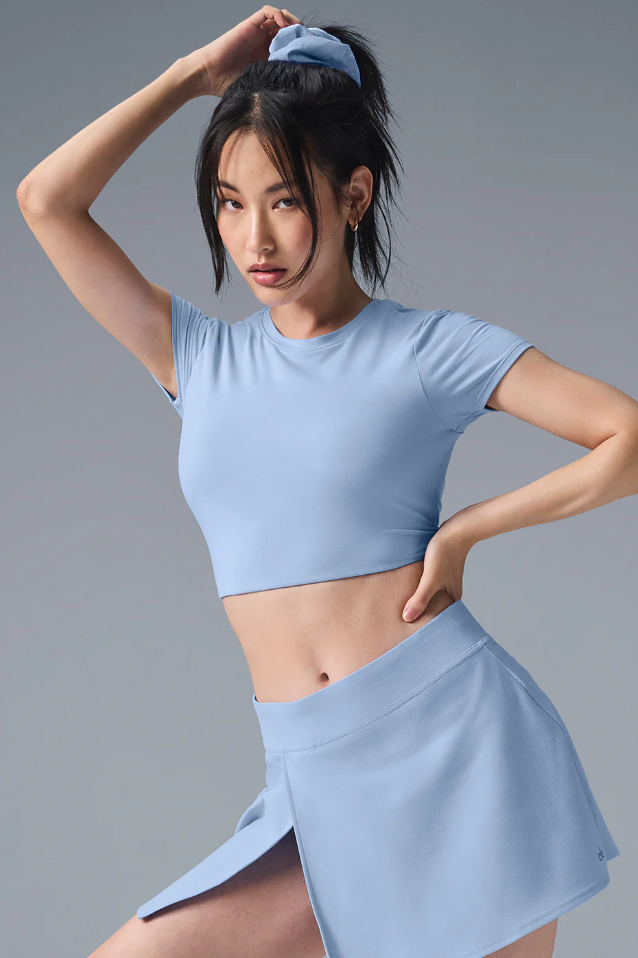 Alo YogaÂ® | Alosoft Cropped Backspin Short Sleeve Top in Seashell Blue, Size: XS | Alo Yoga