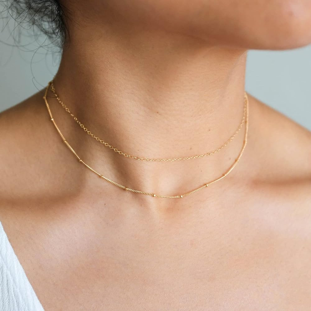 CHESKY Women's 14k Gold Plated Brass Dainty Choker Cuban Link, Cute Trendy Satellite Paperclip Chain | Amazon (US)