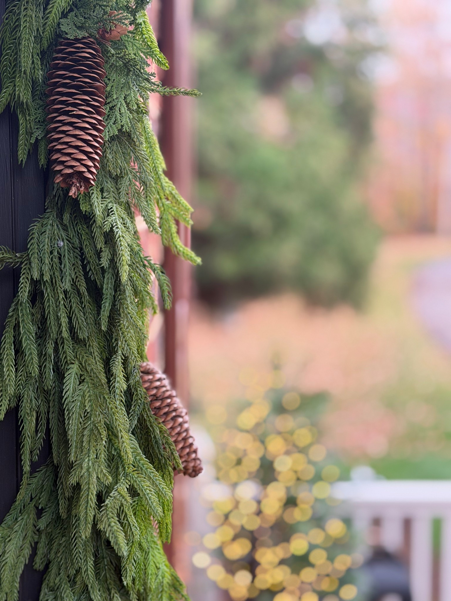 Norfolk pine garland is so easy to work with. Love adding this over my doorway.

Norfolk Pine pine cones are the perfect shape. I attach them with regular ornament hooks.
Garland is held up with teacup hooks into the trim.

#LTKStyleTip #LTKHoliday #LTKHome