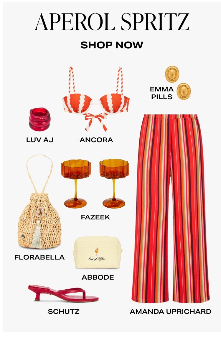 Channel effortless European summer style with this Aperol Spritz-inspired outfit edit from REVOLVE. Think vibrant resort wear, colorful vacation outfits, statement accessories, chic swimwear, linen pants, beach bags, sandals, and elevated summer essentials that are perfect for Italy, the Amalfi Coast, Capri, Positano, Mykonos, Ibiza, beach clubs, pool parties, yacht days, and sunset dinners. Whether you’re planning a tropical vacation, girls’ trip, cruise, or simply love colorful summer fashion, these REVOLVE finds bring the ultimate vacation aesthetic. Save this post for your next getaway and shop all of my favorite summer fashion finds.

#LTKStyle #LTKFashion #LTKFinds #REVOLVE #RevolveStyle #AperolSpritz #EuroSummer #ItalianSummer #AmalfiCoastStyle #CapriStyle #PositanoStyle #VacationOutfit #ResortWear #BeachClubStyle #PoolsideStyle #SummerFashion #VacationStyle #BeachVacation #TropicalVacation #CruiseOutfit #ColorfulFashion #DesignerInspired #Swimwear #SummerAccessories #BeachBag #VacationReady #LuxuryStyle #SummerWardrobe #TravelStyle #ShopTheLook

#LTKSeasonal #LTKTravel #LTKSaleAlert