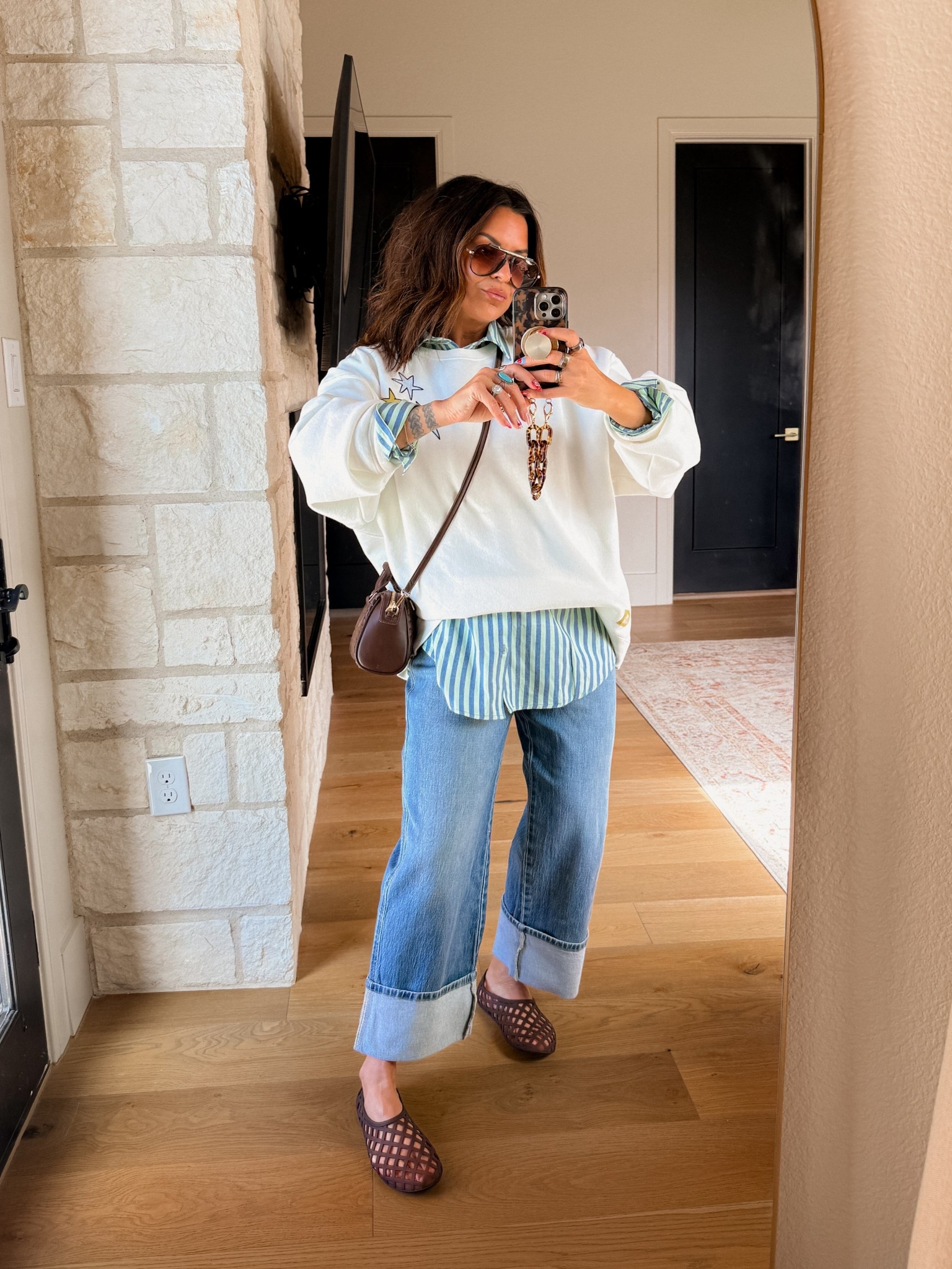 Elevated sweatshirt + jeans outfit. 
Sweatshirt: XXL (STEPH15)
Button Up: XL (love these!)
Jeans: 30
Jelly flats: true to size 


#LTKootd #LTKMidsize #LTKgrwm