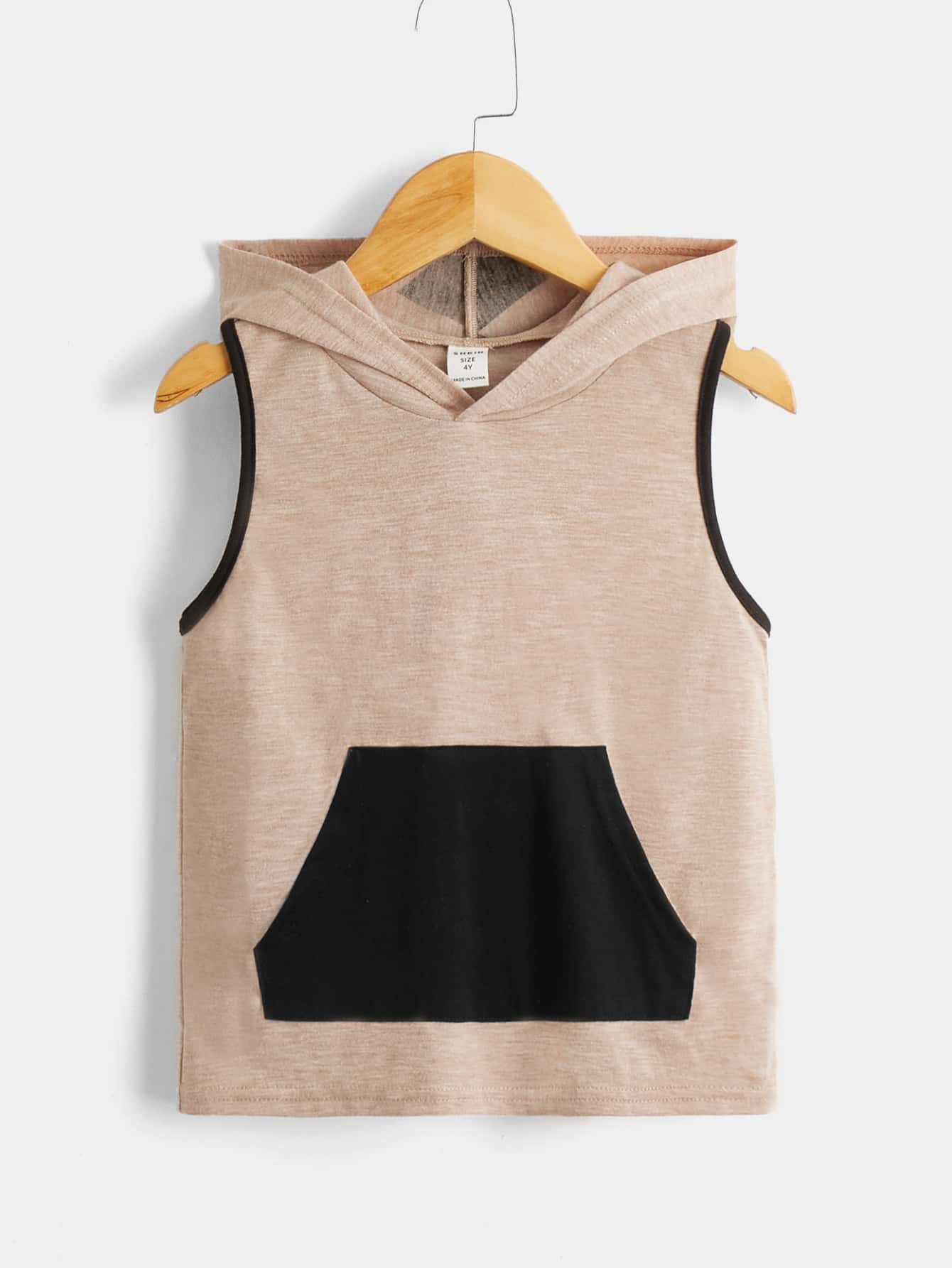 SHEIN Toddler Boys Colorblock Kangaroo Pocket Hooded Tank Top | SHEIN