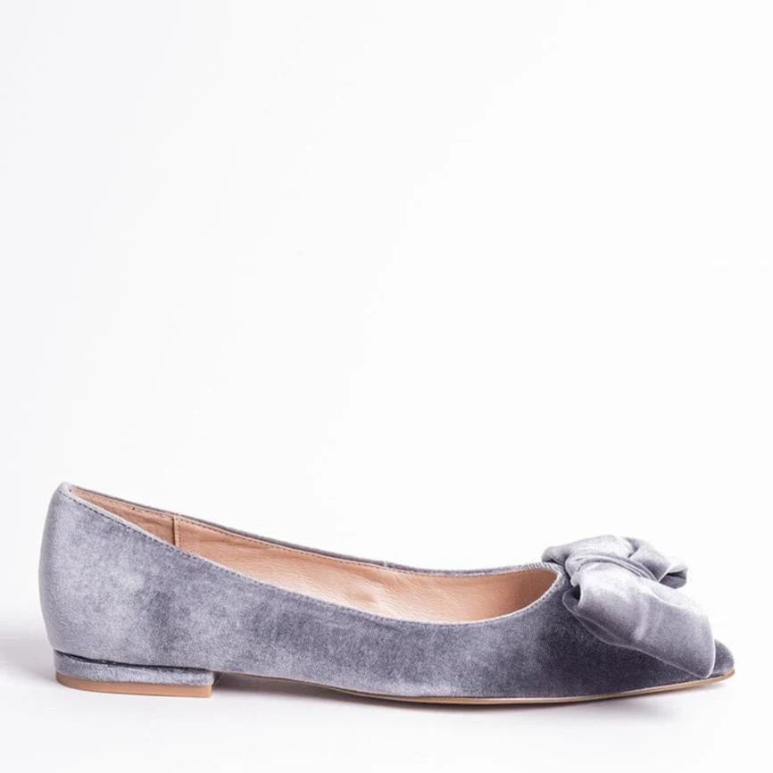Cecelia New York-Brie bow pointed ballet velvet bow flat grey | Cecelia New York