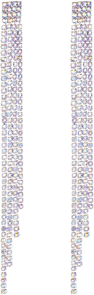 Sparkly Rhinestone Crystal Tassel Long Dangle Dance Competion Earrings for Party Prom | Amazon (US)