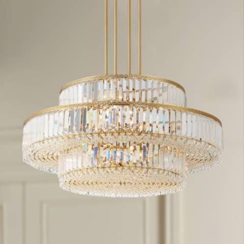 Stiffel Ella 32 1/2"Wide Soft Gold Crystal 16-Light Three-Tier Pendant - #033F0 | Lamps Plus | Lamps Plus