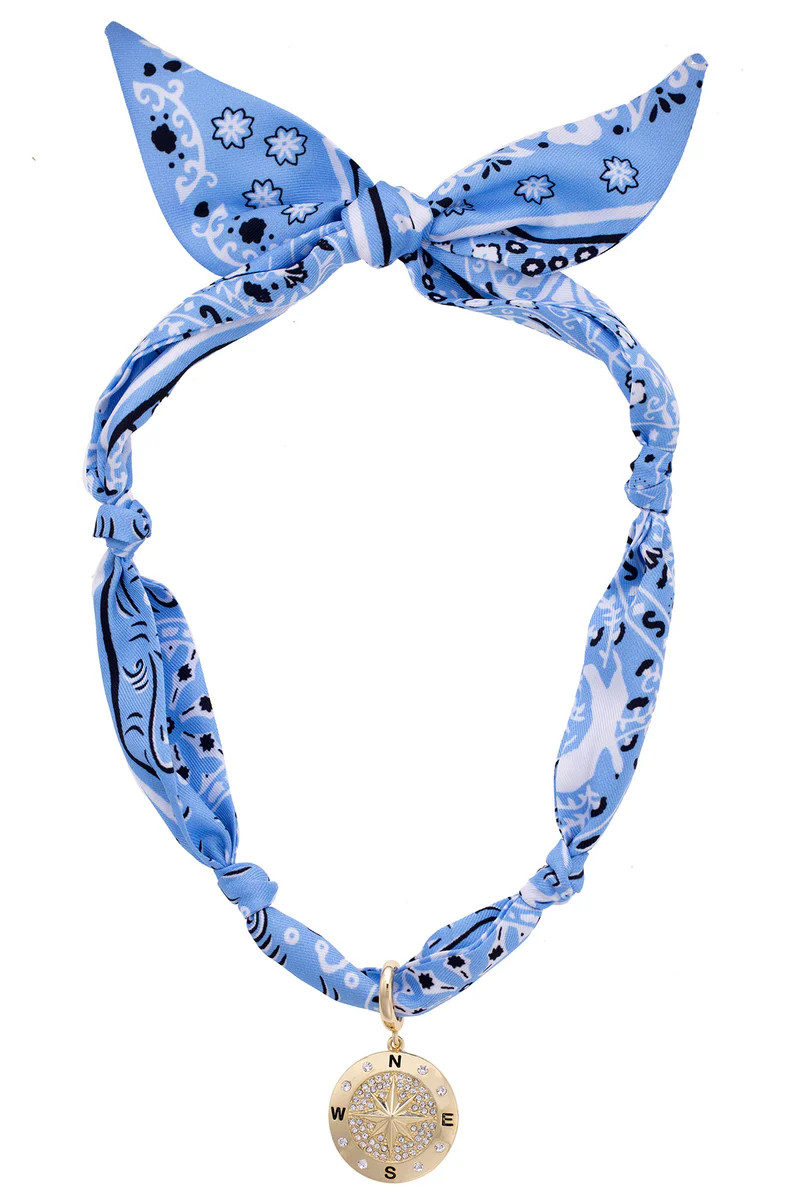 Calista Pave Compass Scarf Necklace in Blue/White | CANVAS