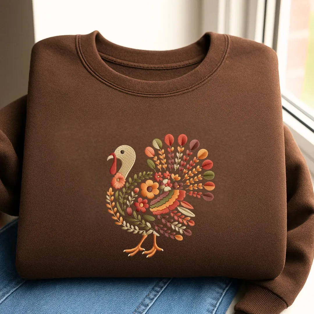 Embroidered Turkey Thanksgiving Sweatshirt, Farmhouse Fall Shirt - Etsy | Etsy (US)