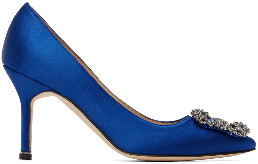 Manolo Blahnik Blue Hangisi 90 Heels | SSENSE