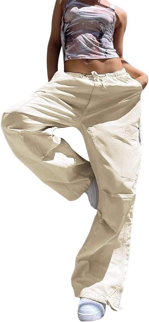 Women Cargo Trousers Drawstring Baggy Pants Loose Jogger Pants Parachute Pants Trendy Sweatpants Str | Amazon (US)
