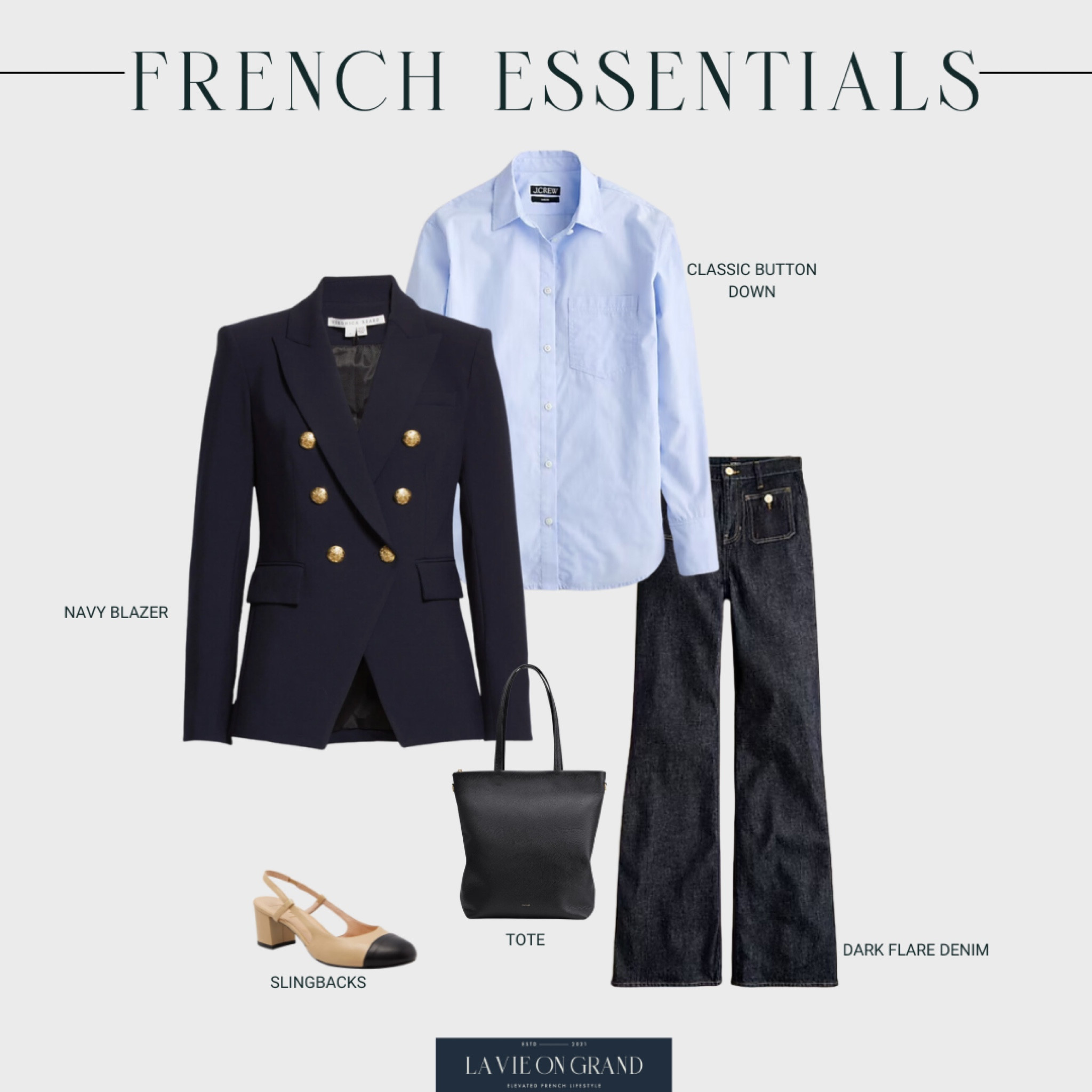 French Wardrobe Essentials for Fall
Navy blazer 
Dark Denim 
Tote 
Slingbacks 
Blue Button Down 

#LTKSeasonal #LTKStyleTip #LTKOver40