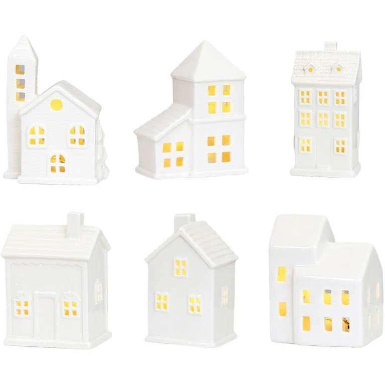 White Ceramic Christmas Village Houses,Christmas House Night Light,LED Light Up Christmas House,W... | Walmart (US)