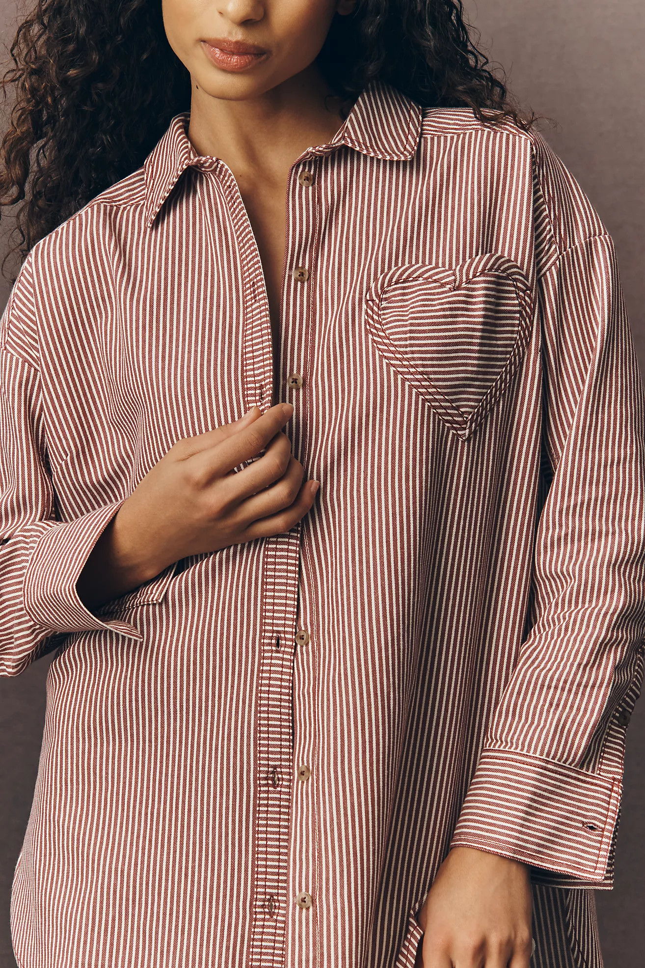 Pilcro Heart Pocket Long-Sleeve Buttondown Shirt | Anthropologie (US)