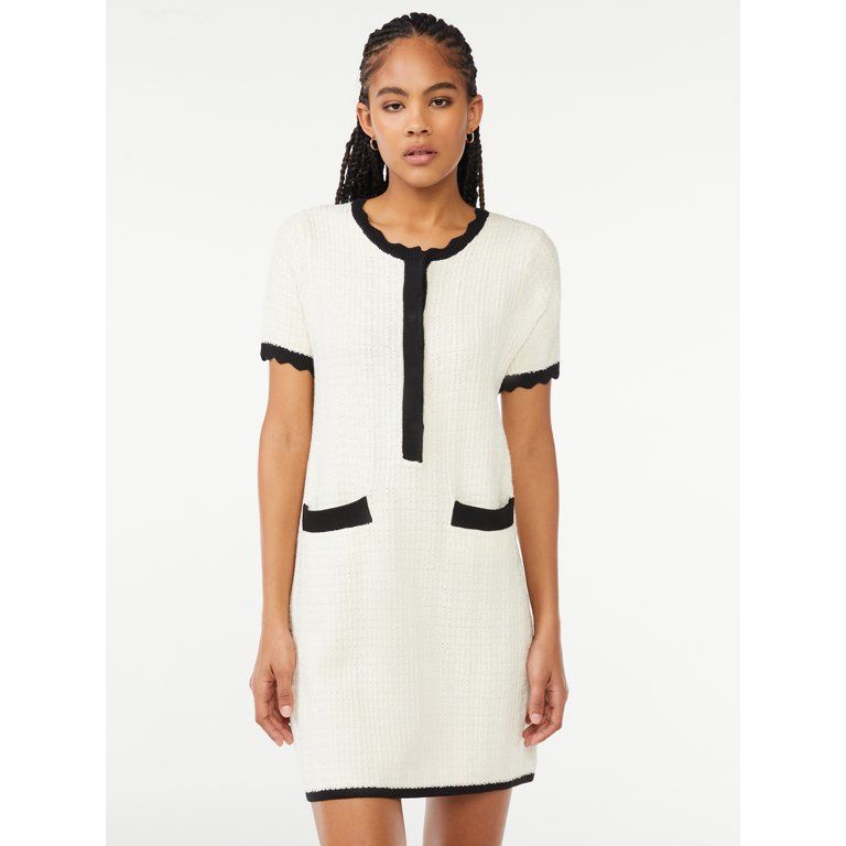 Free Assembly Women's Mini Sweater Dress with Scalloped Trim | Walmart (US)