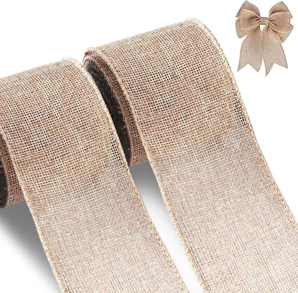 Burlap Wired Edge Ribbon for Gift Wrapping, Christmas Trees Decorations, Big Bow, Wreath, Crafts ... | Amazon (US)