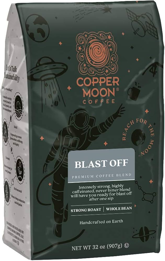Copper Moon Strong Dark Roast Whole Bean Coffee, Blast Off Blend, 2 Lb | Amazon (US)