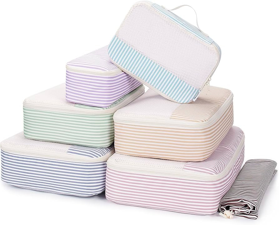 Narwey 7 Set Packing Cubes for Suitcases and Backpack, Stripe Suitcase Organiser Bags Travel Pack... | Amazon (UK)