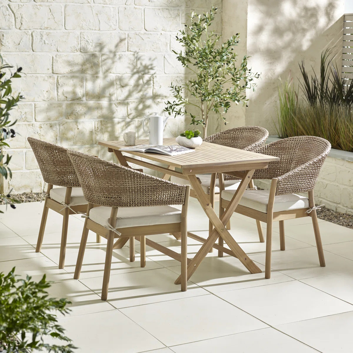 Ronja Outdoor Solid Wood Folding Table With 4 Ava Dining Chairs - Modern Garden Patio Dining Set | Wayfair North America