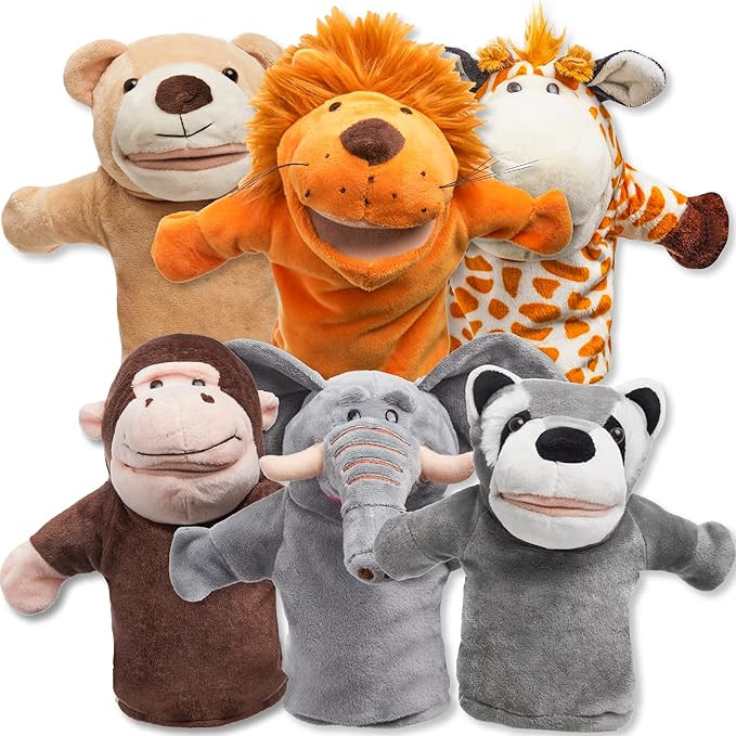 JOYIN 6Pcs Kids Hand Puppet Set with Working Mouth, Toddler Animal Plush Toy Includes Elephant, G... | Amazon (US)