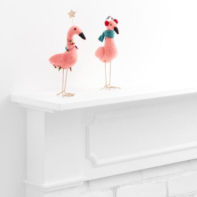 Pink Felted Wool Holiday Flamingos Decor Set of 2 | World Market