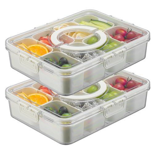 Buaic 2 Pack Divided Serving Tray with Lid and Handle, Portable Snackle Box Charcuterie Container for Snack Platters for Candy, Fruits, Nuts, Serving Platter for Picnic, Party | Amazon (US)