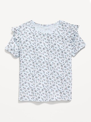 Fitted Printed Ruffle-Trim Rib-Knit Top for Toddler Girls | Old Navy (US)
