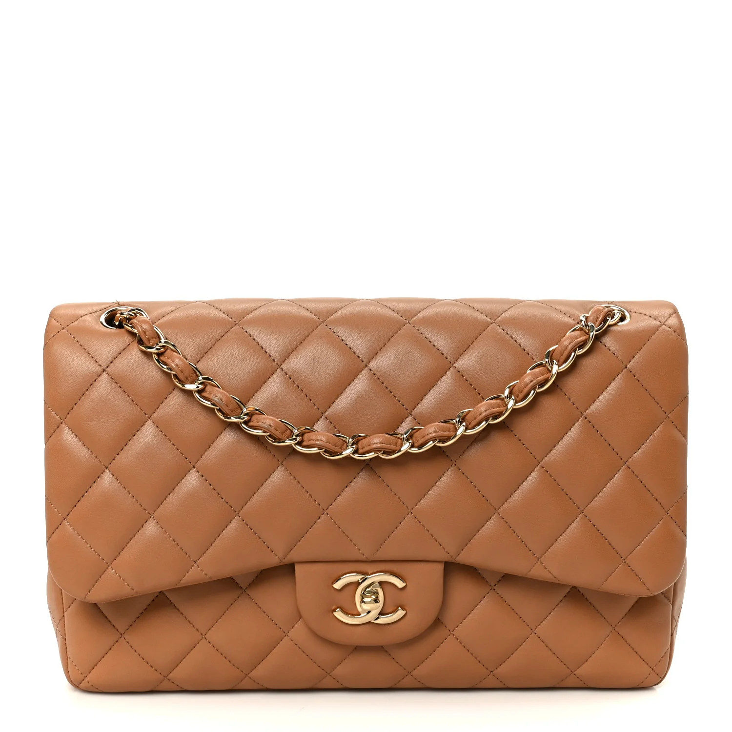 Chanel Lambskin Quilted Jumbo Double Flap Dark Beige 1874316 | FASHIONPHILE (US)