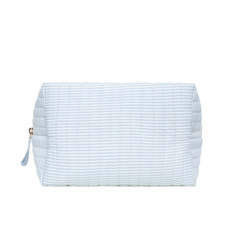 powder blue stripe essentials cosmetic case | minnow