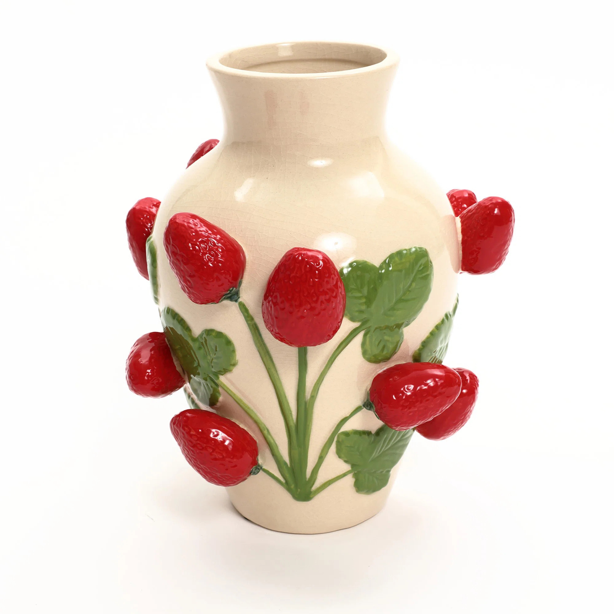 Ivory with Red Strawberries 11-Inch Tall Vase | Wayfair North America