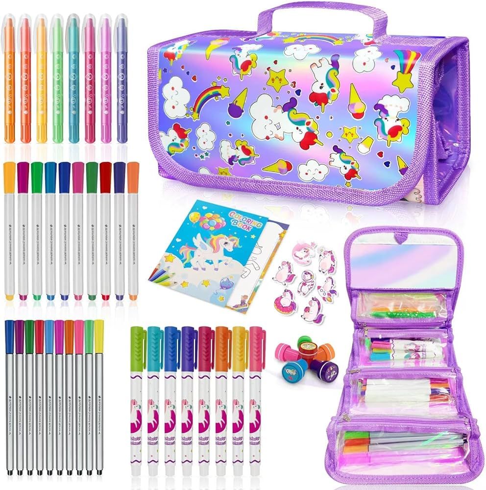 weirtoya Washable Fruit Scented Markers Set with Unicorn Pencil Case Stickers Stamps Coloring Boo... | Amazon (US)