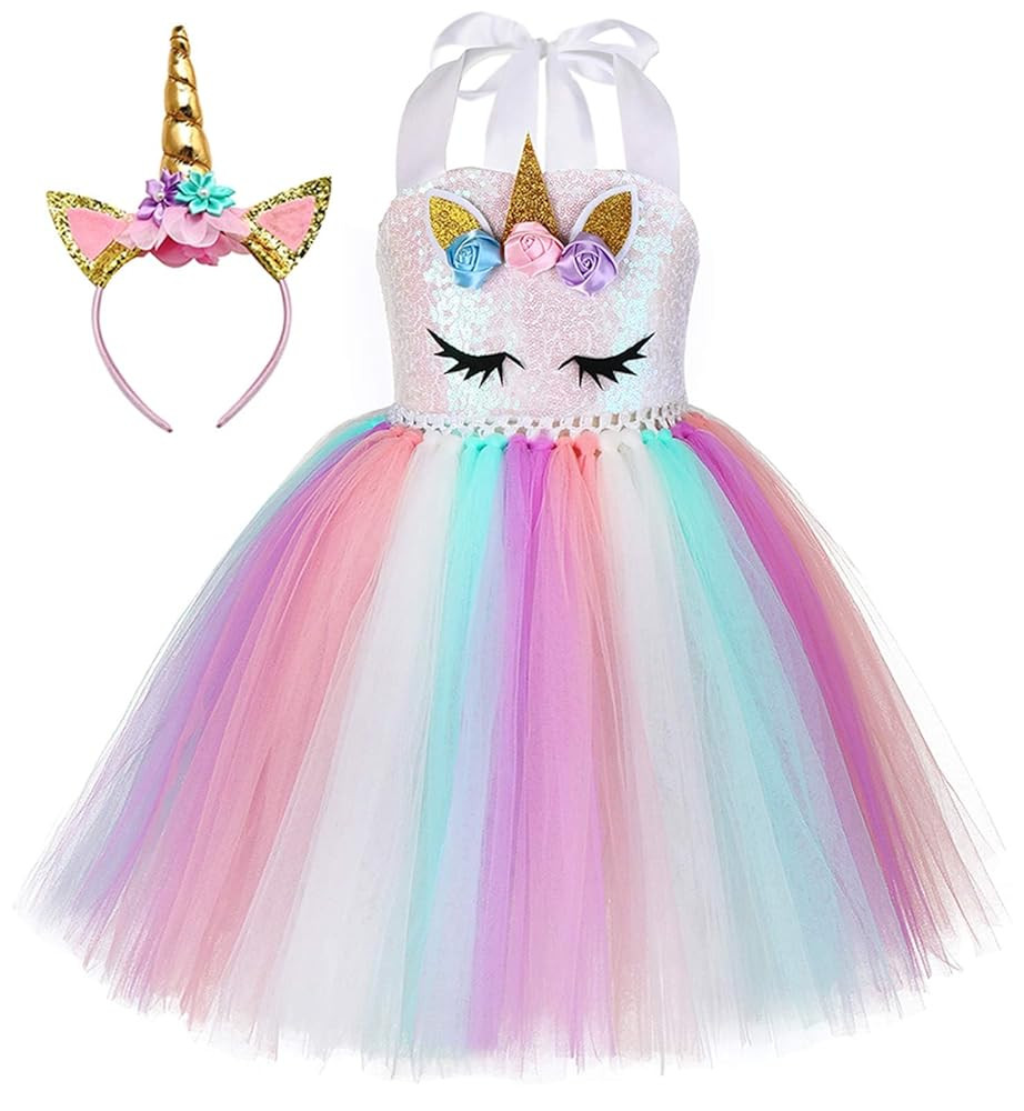 Tutu Dreams Handmade Sequin Unicorn Dress for Girls 1-10Y with Headband Birthday Dance Party Dres... | Amazon (US)