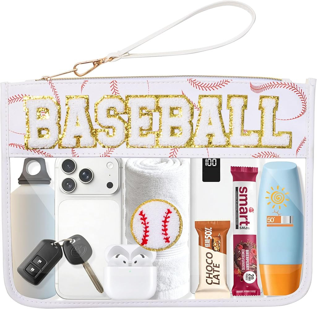 Bufilea Baseball Gift Clear Baseball Bag with Chenille Letter Patches, Waterproof PVC Toiletry Po... | Amazon (US)