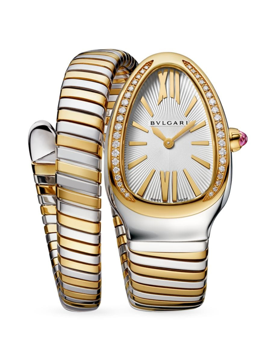 Serpenti Tubogas Stainless Steel, 18K Yellow Gold, & Diamond Single-Spiral Watch | Saks Fifth Avenue