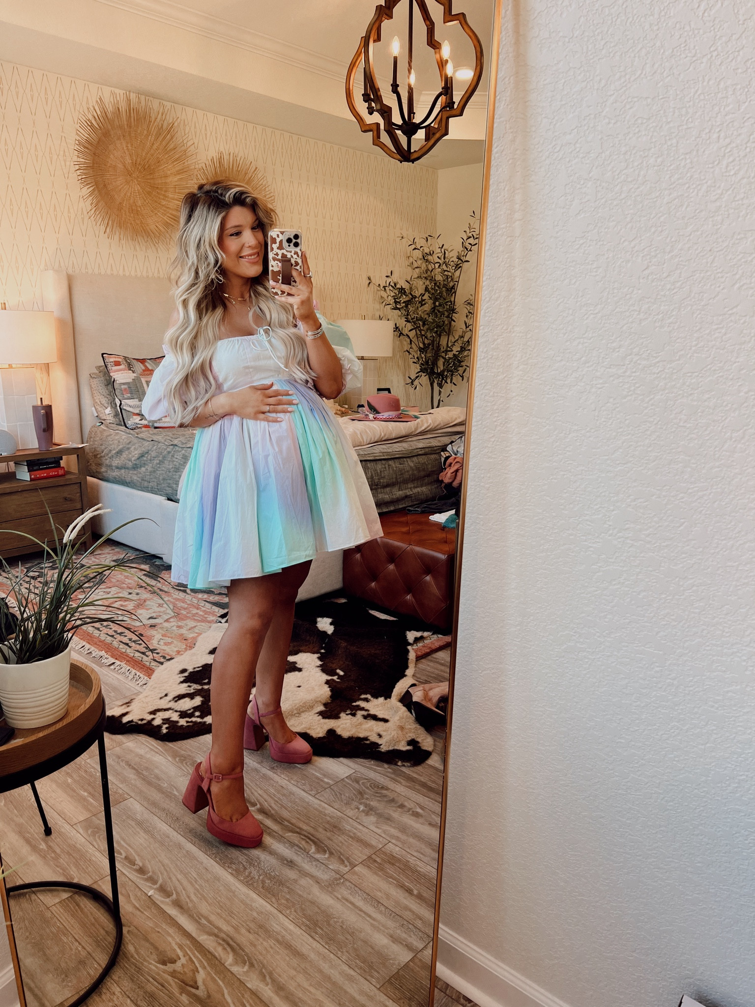 GRWM Outfit details-
Robe- Mason Grey 
Black jumpsuit- Free People 
Stone Earrings- Free People 

What I Didn’t Wear-
Ruffle Top- Old Vici 
Maxi Dress- Free People
Pink Boots- Steve Madden 
Blue Boots- Vici 

What I Wore- 
Dress- Selkie
Shoes- Vince Camuto 
Necklace- Sis Kiss
Earrings- Victoria Emerson