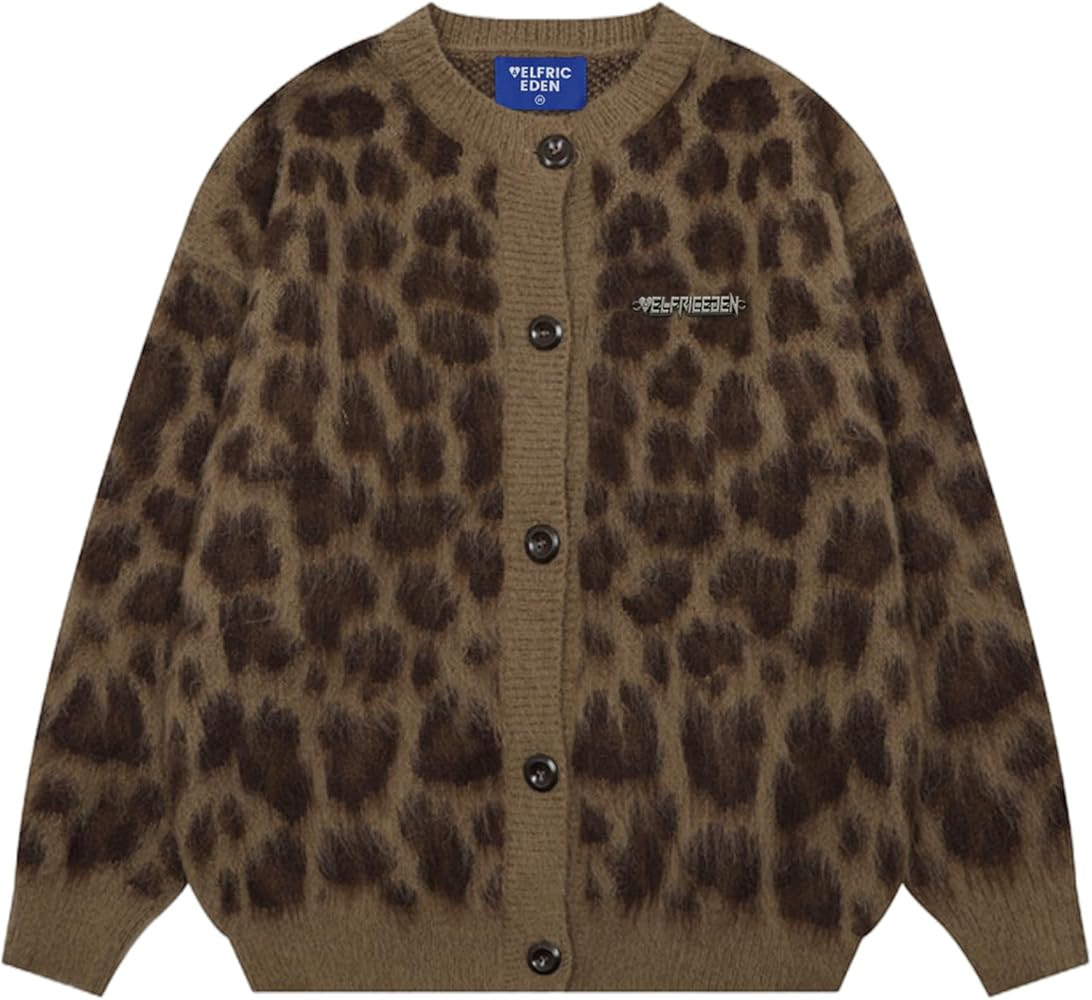 Aelfric Eden Leopard Print Cardigan Sweaters for Women Oversized Cheetah Y2k Crewneck Button Down... | Amazon (US)