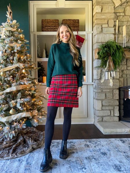 Festive plaid skirt (wearing size 4) + green sweater (wearing size small) for family Christmas party 

#LTKHoliday #LTKparties #LTKfindsunder100
